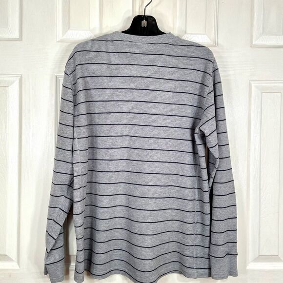 LL BEAN THERMAL TOP HEATHER GRAY w BLUE STRIPE L - Picture 6 of 6